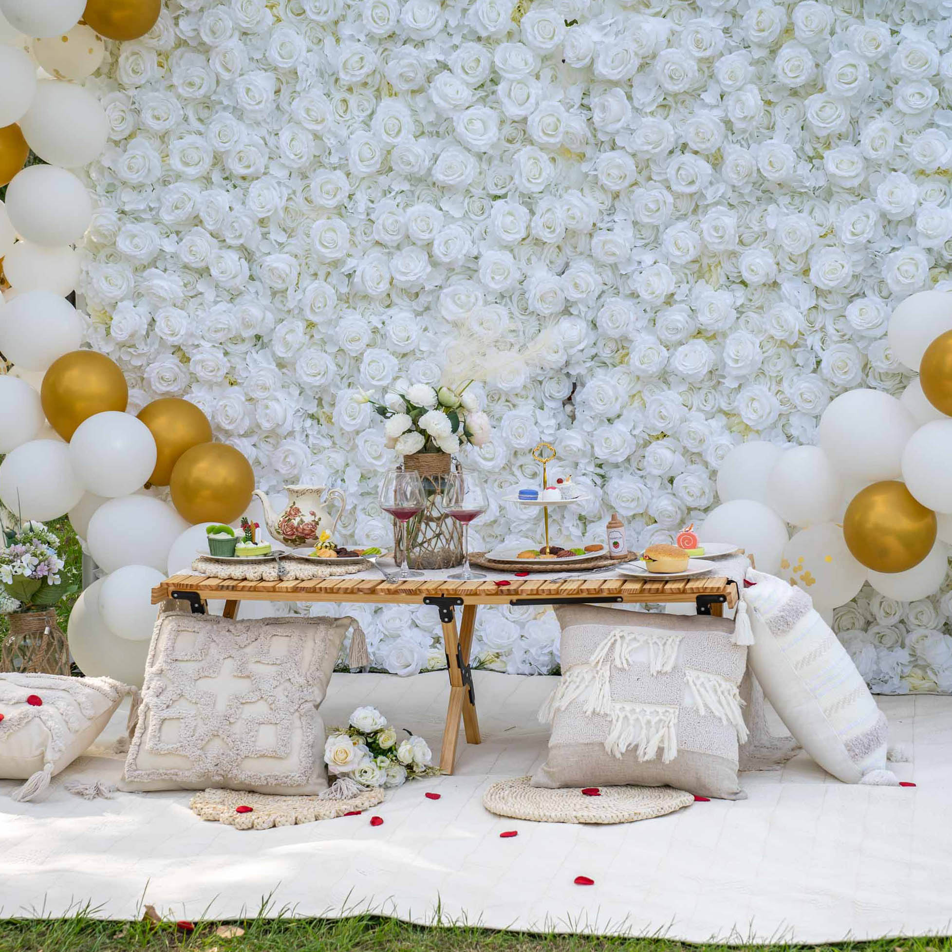 Flower Wall 3D Pure White Rose Floral Backdrop For Party Decor